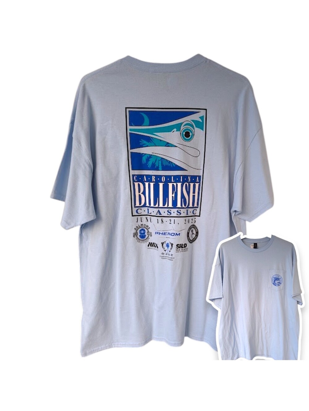 Gildan T-Shirt Men 2XL Blue Carolina Billfish Classic 2025 Fishing Tee 25.5x31.5